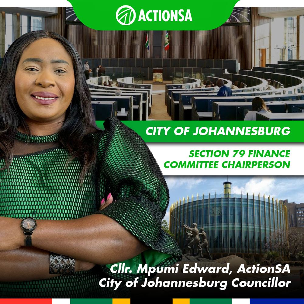 SthembeloMajola's tweet image. ActionSA congratulate Cllr Mpumi Edward following her election as the Chairperson of Section 79 Finance Committee.