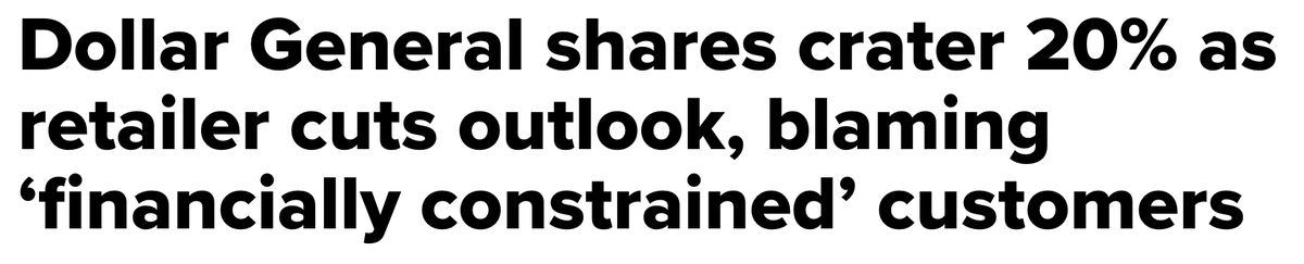 ArendJanKamp's tweet image. #DollarGeneral is de low-end supermarkt van VS - altijd de laatste die vertrekt uit spookstadjes - en 1x raden wie hardste door inflatie zijn geraakt.
Headline CNBC: