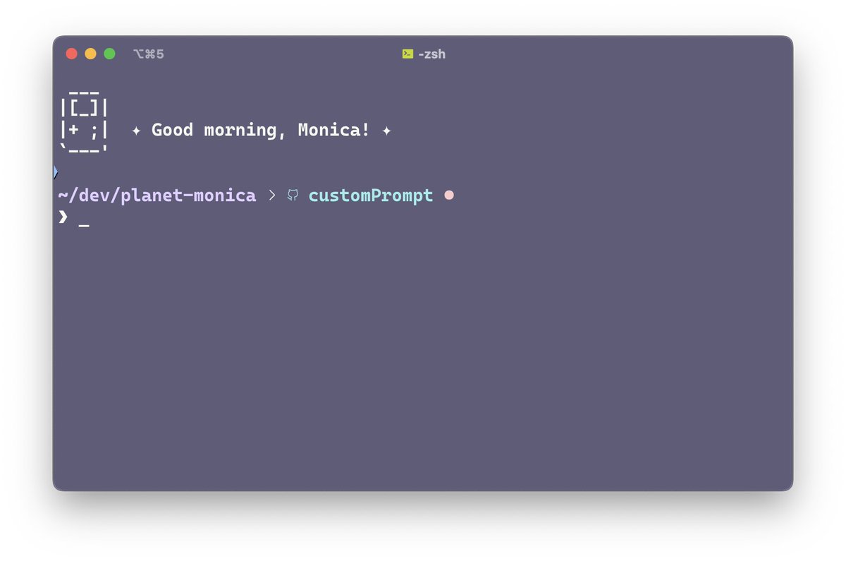 I just updated my terminal's welcome message ☕️

I'm working on customizing my oh-my-zsh theme and would love to see your terminal setup and hear about your favorite settings!