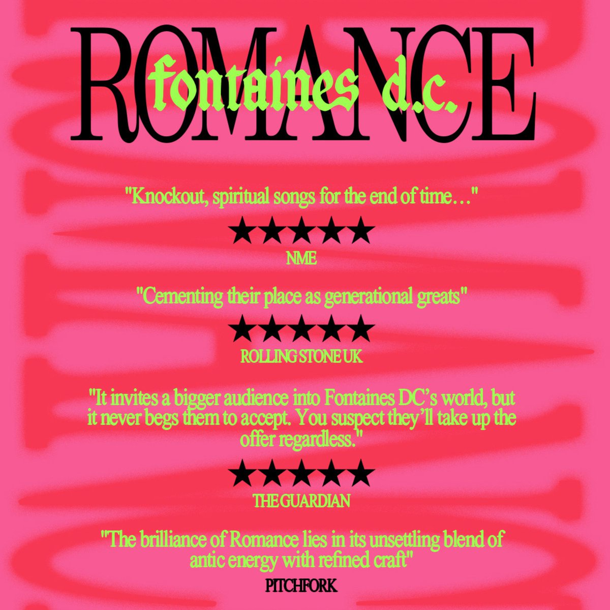 SOLD OUT : <a href="/fontainesdublin/">Fontaines D.C.</a> 

The lads have gone + done it 🔥
Both nights at <a href="/3ArenaDublin/">3Arena</a> 
are now totally SOLD OUT !!

As 'Romance' continues to pull 
in glowing reviews left + right!

Last minute returns ⬇️
singularartists.ie/show/fdc-2024/