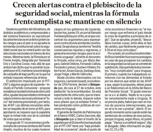 AldoLema_uy's tweet photo. “El susto despertó al mamado”.
Reacciones y acciones tras las encuestas recientes sobre el plebiscito de la seguridad social vía la tapa de @BUSQUEDAonline. https://t.co/0CZeKSF8N3