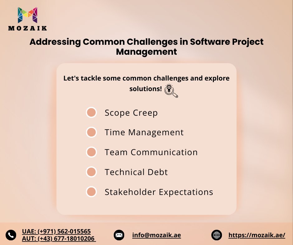 mozaiksoftware's tweet image. 🚀 Addressing Common Challenges in Software Project Management

📲mozaik.ae

#mozaik #dubai #softwareprojectmanagement #challenges #solutions #scopecreep #timemanagement #teamcommunication #technicaldebt #stakeholderexpectations #projectmanagementtips #codinglife