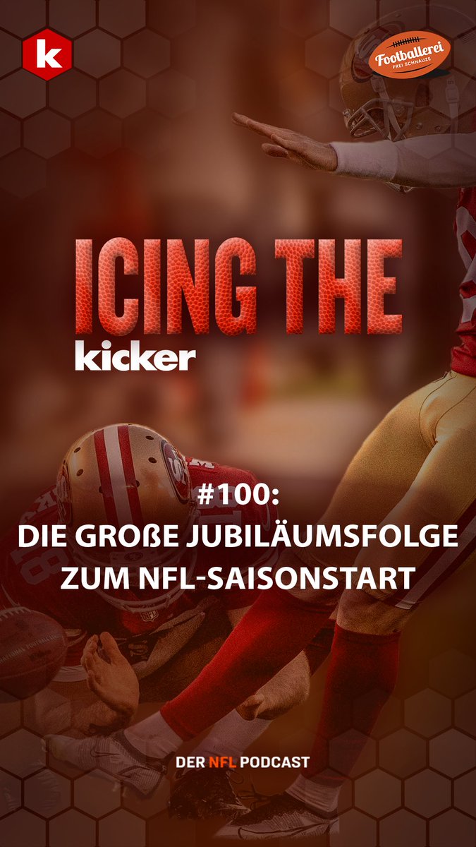 Heute ist ein besonderer Tag für uns! Die neue Folge von „Icing the kicker” kurz vorm NFL-Saisonstart ist die 100. Ausgabe. Das muss gefeiert werden – gemeinsam mit euch!

Zum Podcast 👉 open.spotify.com/episode/0a3i90…