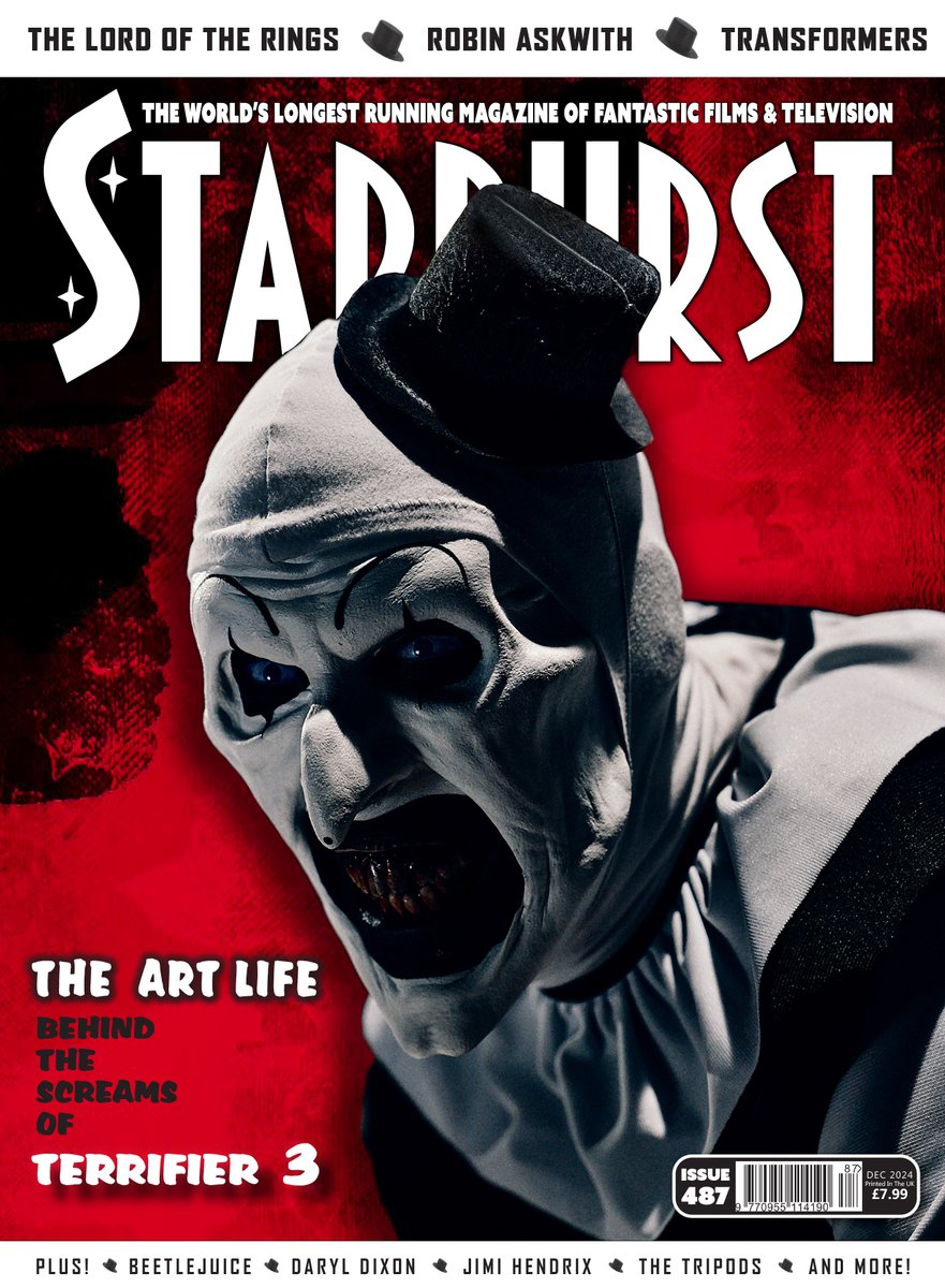 STARBURST_MAG's tweet photo. Fresh from horrifying the internet yesterday in the incredible trailer for #Terrifier3, #ArtTheClown has now crashed the cover of the new #StarburstMagazine! Find it in UK shops from tomorrow, or order your copy here https://t.co/1hPJxZrLAh

@SignatureEntUK @TerrifierFilm https://t.co/OJOguCLZP3