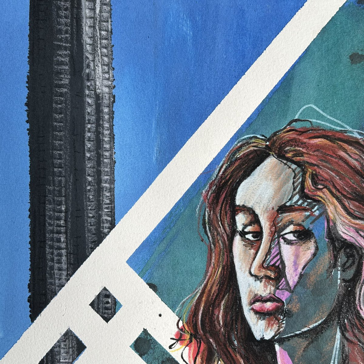 sandyklep's tweet image. Paper study. A3 inks/acrylics/pastels. Testing some ideas out on paper… some of which work, some didn’t but I sort of like where this ended up. For an image with no plan or design it was nice seeing this face appear… she looks miffed…🌳💘👀❤️🙌 #paperstudy