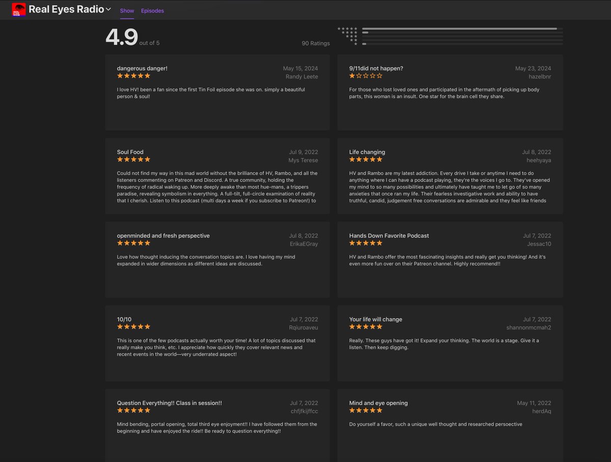 Just released a bonus episode of <a href="/RealEyes_Radio/">Real Eyes Radio</a> will be available for free on Apple, Spotify, etc later today.

Stopped to read our old reviews, and despite the single 1-star (which I'm actually proud of) I am filled with deep gratitude for the journey so far and the road ahead.