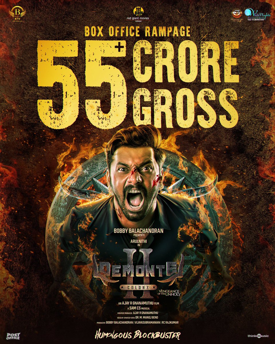 BTG Universal (@btguniversal) on Twitter photo 55+ Crore and counting! 🎉 #Demontecolony2 is taking the box office by storm ⚡️
Grateful for the incredible support and can't wait to see where this journey takes us next🌟
<a href="/BTGUniversal/">BTG Universal</a> <a href="/RedGiantMovies_/">Red Giant Movies</a> <a href="/arulnithitamil/">Arulnithi tamilarasu</a> <a href="/bbobby/">bbobby</a> <a href="/ManojBeno/">Manoj Beno</a> <a href="/AjayGnanamuthu/">Ajay R Gnanamuthu</a> <a href="/priya_Bshankar/">Priya BhavaniShankar</a> 55+ Crore and counting! 🎉 #Demontecolony2 is taking the box office by storm ⚡️
Grateful for the incredible support and can't wait to see where this journey takes us next🌟
<a href="/BTGUniversal/">BTG Universal</a> <a href="/RedGiantMovies_/">Red Giant Movies</a> <a href="/arulnithitamil/">Arulnithi tamilarasu</a> <a href="/bbobby/">bbobby</a> <a href="/ManojBeno/">Manoj Beno</a> <a href="/AjayGnanamuthu/">Ajay R Gnanamuthu</a> <a href="/priya_Bshankar/">Priya BhavaniShankar</a>