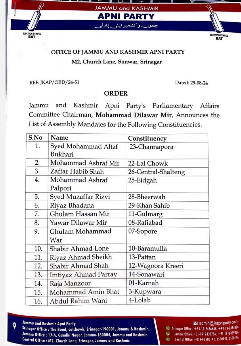 trk_media's tweet image. #TRKUpdate || "BREAKING: JK Apni Party releases its 2nd list of Assmbly Mandates. Party President @SMAltafBukhari to contest from Chanpora constituency. #JKApniParty #AltafBukhari #Chanpora #Elections @Apnipartyonline
#JammuAndKashmirElections #Election2024