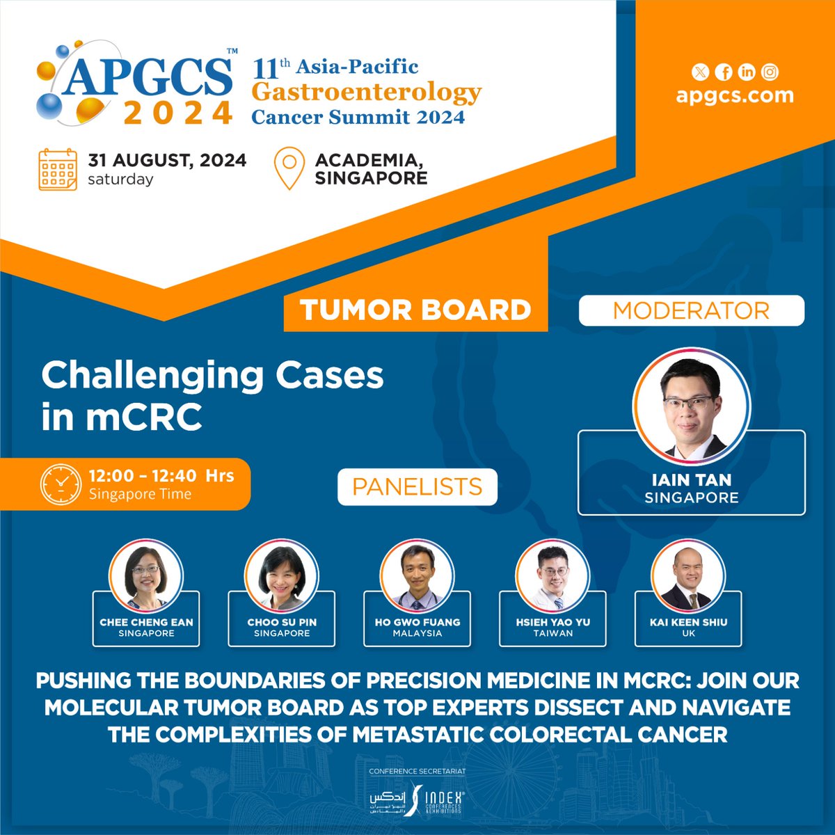 Join us at #APGCS2024 for an insightful Tumor Board on "Challenging Cases in mCRC," led by Iain Tan and a panel of global experts. Push the boundaries of precision medicine in mCRC. 

Register Now! apgcs.com/registration/

#Oncology #Cancer #mCRC #GIOncology #Healthcare