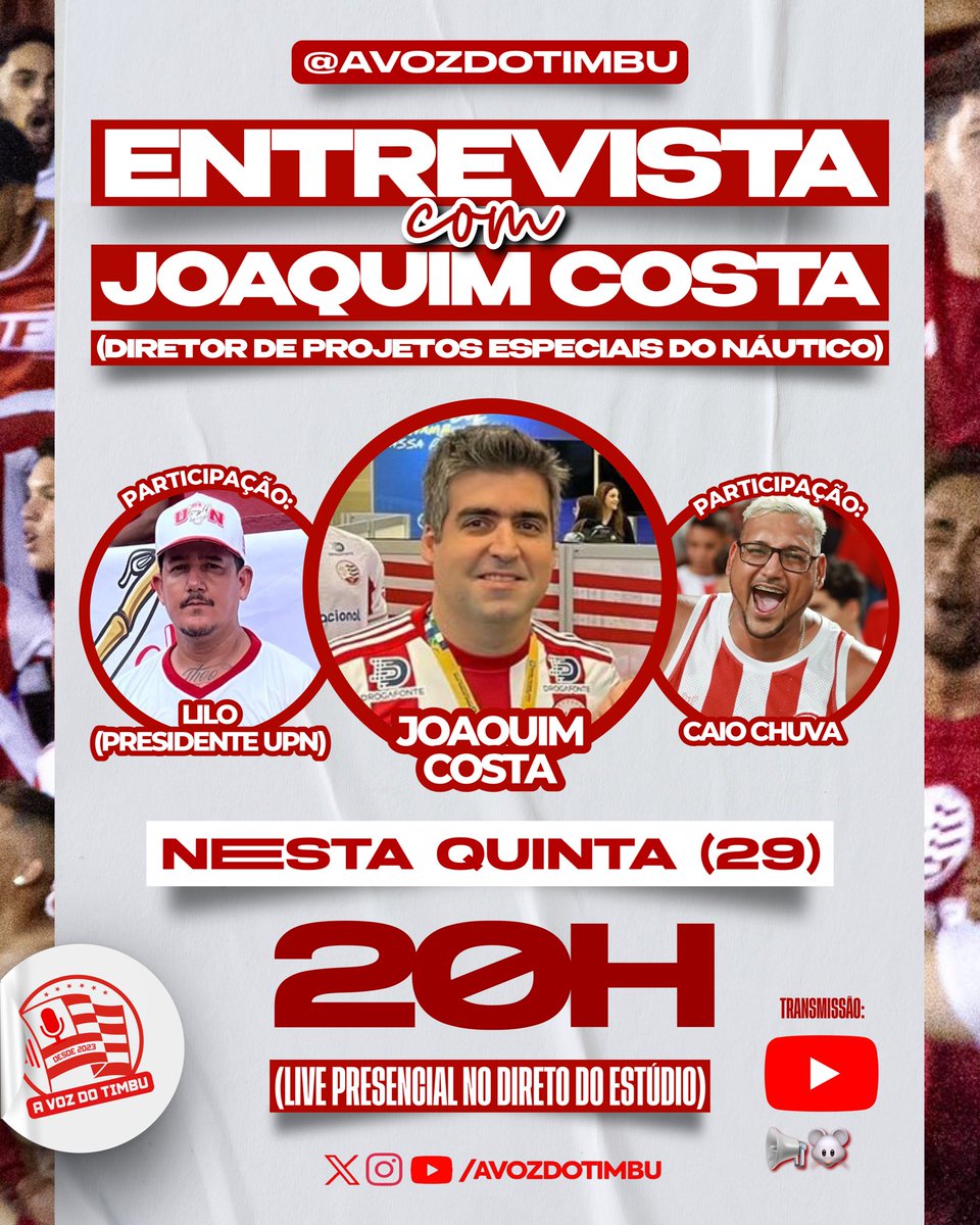 avozdotimbu's tweet photo. Hoje tem live e realizaremos uma entrevista com @joaquimfc, Diretor de Projetos Especiais do Náutico, onde iremos tirar muitas dúvidas do torcedor!
Contamos com a sua audiência e participação de sempre, hoje, 20h! #AVozDoTimbu 📢🐭 https://t.co/tCUoqn3HZk