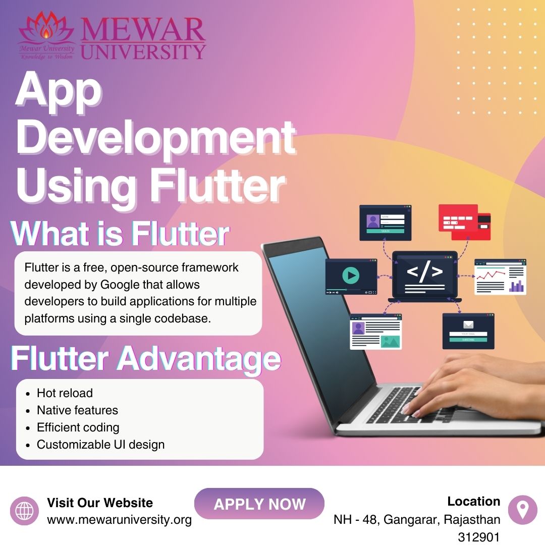 universitymewar's tweet photo. 👉 Code Your Dreams into Reality! 💻💡

Your Future with Our Flutter App Development Course! 📱✨

Join us at Mewar University and gain the skills to create stunning apps using Flutter!🚀 

#MewarUniversity #AppDevelopment #MobileApps #Coding #fluttertutorial #flutterapplication https://t.co/pBlaa5CSSd