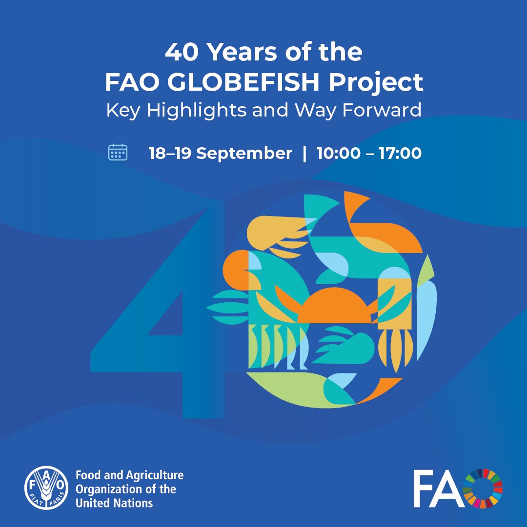 Fisheries & Aquaculture (@faofish) on Twitter photo 2024 marks 40 years of #GLOBEFISH !
Join <a href="/FAO/">Food and Agriculture Organization</a>Fish in celebrating this milestone and exploring future trends in global #fisheries & #aquaculture trade.
🗓️ Sept 18-19
🕙 10 AM (CEST)
📍 @FAO-HQ, Rome
Not in Rome? Register to attend online 👉 bit.ly/4g2MKpC 2024 marks 40 years of #GLOBEFISH !
Join <a href="/FAO/">Food and Agriculture Organization</a>Fish in celebrating this milestone and exploring future trends in global #fisheries & #aquaculture trade.
🗓️ Sept 18-19
🕙 10 AM (CEST)
📍 @FAO-HQ, Rome
Not in Rome? Register to attend online 👉 bit.ly/4g2MKpC