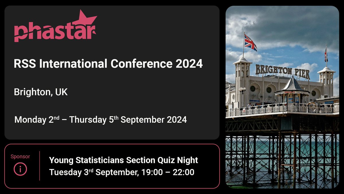 TeamPhastar's tweet photo. The @RoyalStatSoc Conference is next week, and Phastar is thrilled to sponsor the Young Statisticians Quiz Night on Tuesday 3rd September! 🧠
👉 Book a meeting to discuss how Phastar can support your statistical needs: https://t.co/FxecUY5RiD
#Phastar #RSSConference https://t.co/dsiEGpbmEg