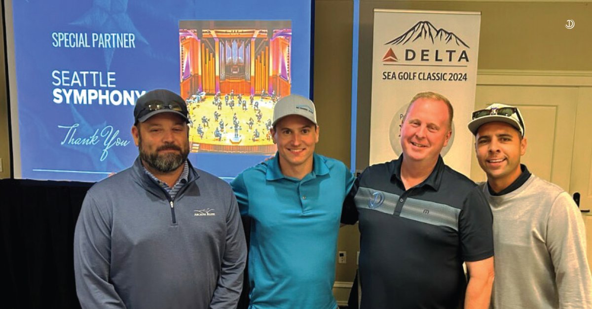 🎉Congratulations to the J|D Team🎉, which took 2nd place at the Delta Air Lines SEA Annual Charity Golf Outing, benefitting the #NorthwestBattleBuddies. 
Pictured left to right is: Clifton Black (Delta), Jeff Blackstock, Matthew Shaw, and Shaun Gough.
#JourneyWithJD