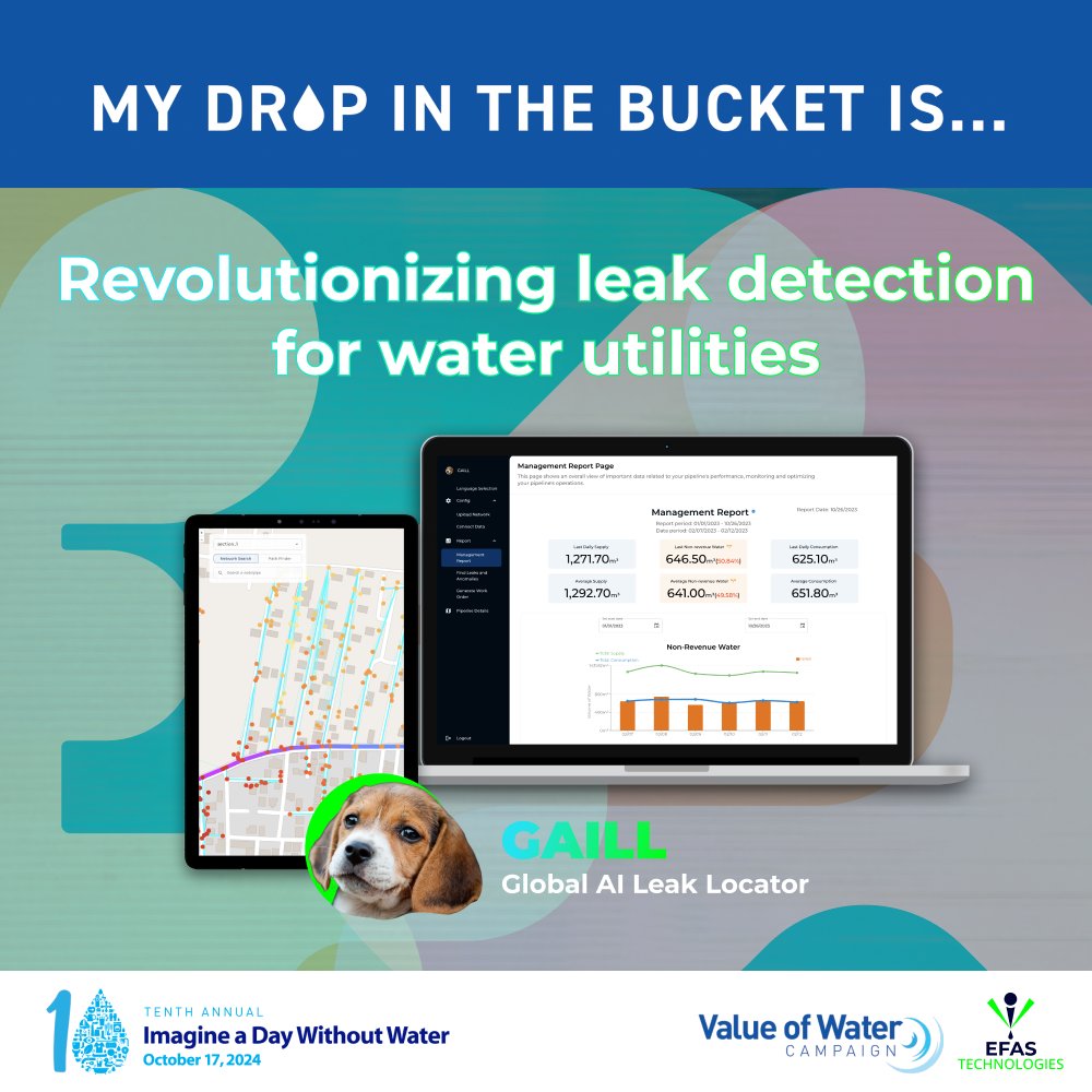 EfasTechInc's tweet photo. 💧Today EFAS is sharing a voice in #MyDropInTheBucket by @TheValueofWater.   

As EFAS sees the global need for #waterutilities to address their non-revenue water issues by detecting and repairing pipeline leaks, learn how GAILL is making waves: https://t.co/zaTqKFmjp0 https://t.co/us8zOoRSAM