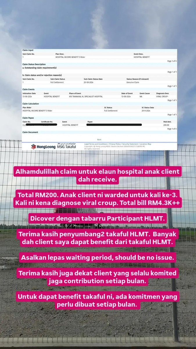 Hazwanihosni_'s tweet photo. Alhamdulillah duit claim elaun hospital client dah masuk.
Dengan adanya duit elaun hospital ni sedikit sebanyak cover duit poket client jaga anak warded dekat hospital.
Terima kasih penyumbang2 takaful HLMT.
#takaful #medicalcard #medicalcardbaby #HLMT #HongLeongMSIGTakaful https://t.co/WkzXN8lGy7