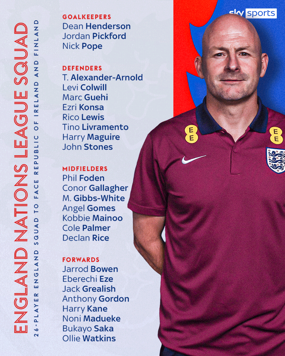 SkyFootball's tweet image. BREAKING: Lee Carsley announces his first England squad as interim head coach for the Nations League fixtures against Ireland and Finland 🚨