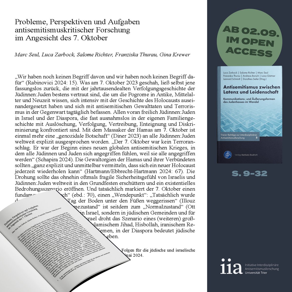 📖Am Montag erscheint unser nächster Sammelband - auch diesmal im Open-Access! Im Band findet sich auch ein Beitrag mit Überlegungen von meinen IIA-Kolleg:innen Luca, <a href="/kdsrichter/">Salome</a>, Franziska, Gina Krewer und mir zu den Herausforderungen der #Antisemitismusforschung nach 7/10
