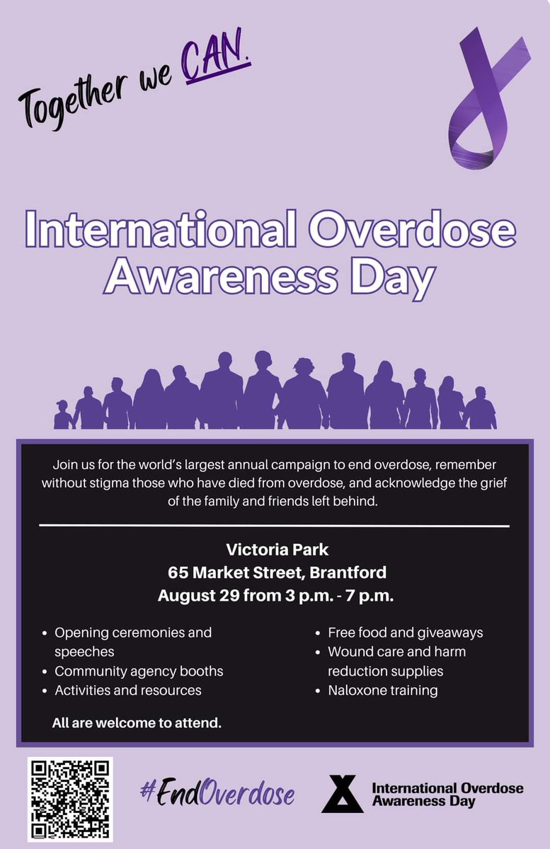 HnbOverdose's tweet photo. If you are in the Brantford area this afternoon, please stop by Victoria Park between 3-7pm. Join the HNB VAN and other community partners in remembering those lost to the toxic drug poisonings across our communities. 
Together we can 💜 #ioad2024 #overdoseawarenessday2024 https://t.co/YD6rzNrKBX