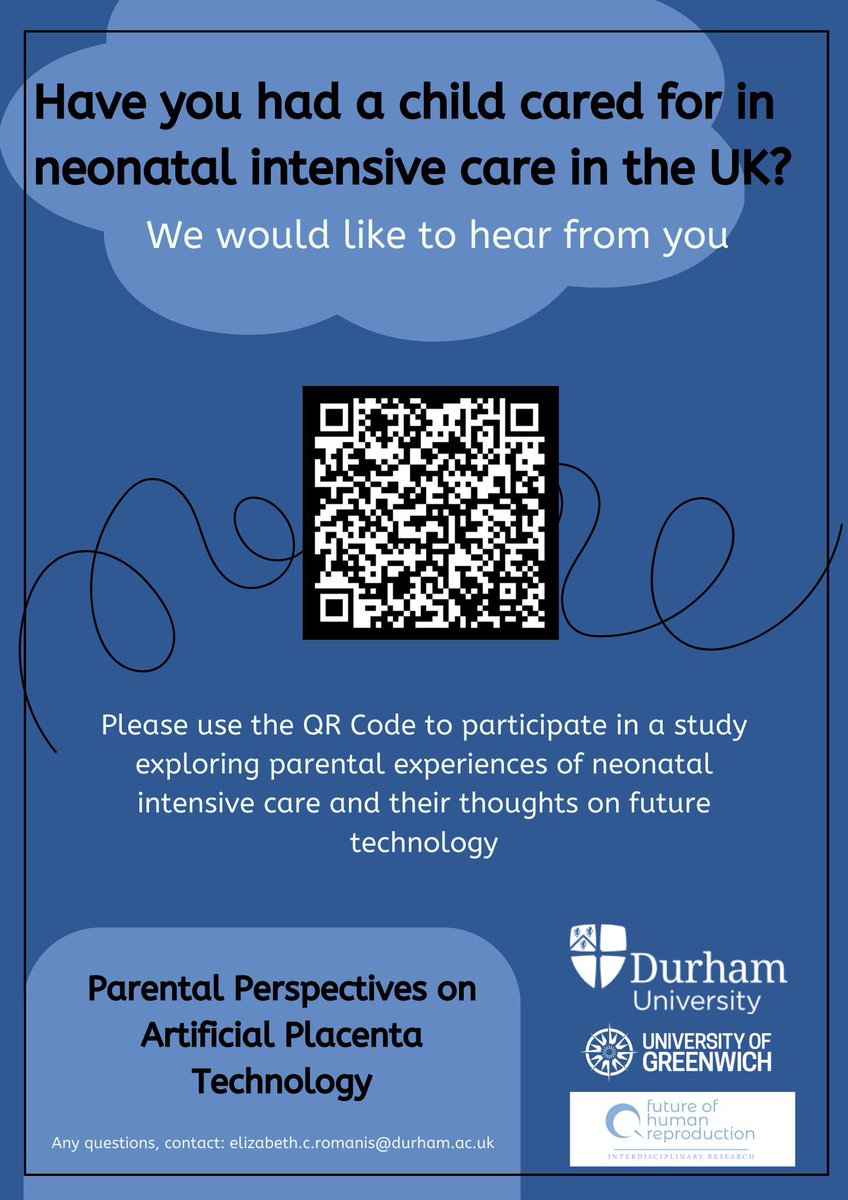 Dr (Elizabeth) Chloe Romanis (@ecromanis) on Twitter photo 📣 have you had a child for in neonatal intensive care? <a href="/VickyAdkins1990/">Dr Victoria Adkins</a> and I are hoping to hear about your experiences and your views on artificial placentas.
You can take part in our <a href="/FutureofRepro/">Future of Human Reproduction</a> funded study by completing this survey: surveymonkey.com/r/TT6V3PB 📣 have you had a child for in neonatal intensive care? <a href="/VickyAdkins1990/">Dr Victoria Adkins</a> and I are hoping to hear about your experiences and your views on artificial placentas.
You can take part in our <a href="/FutureofRepro/">Future of Human Reproduction</a> funded study by completing this survey: surveymonkey.com/r/TT6V3PB