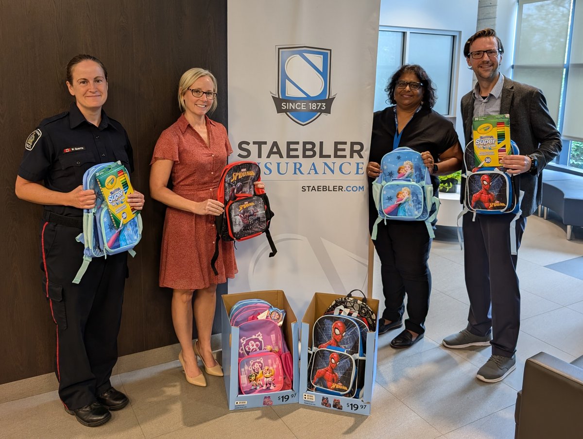 StaeblerInsures's tweet image. Staebler Insurance is very proud to contribute to the @WRPSToday&apos;s #BackpackChallenge and help children who need it go back to school ready! 🏫🎒

#BacktoSchool | #WaterlooRegion