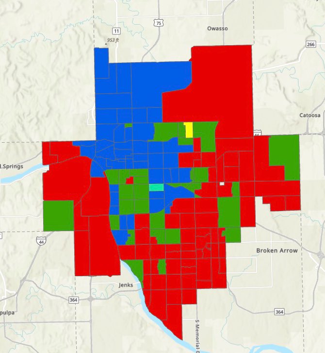 No map legend needed to know which Tulsa mayoral candidates clinched these respective precincts
