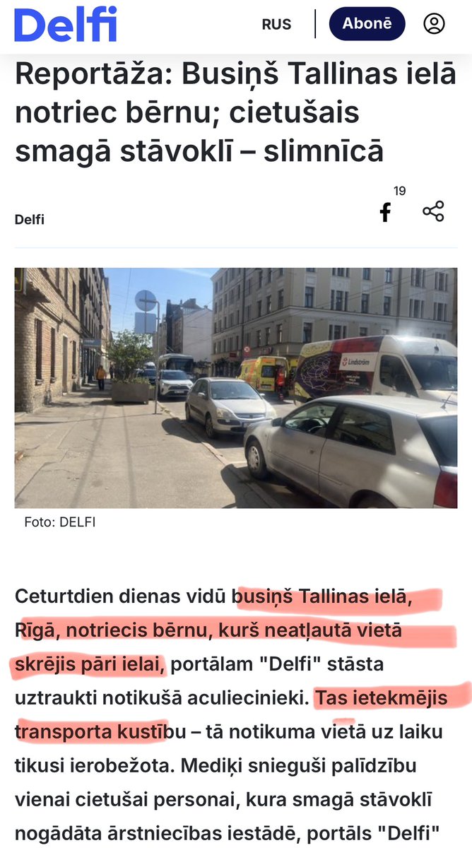 . <a href="/DelfiLV/">Delfi</a> labi parāda, cik slikti ir ar mūsu sabiedrību. Primārais info, bērns skrēja neatļautā vietā un (ak nē) transp. kustība ietekmēta 😱 +Klasika, ka busiņš pats ne vadītājs ir kko izdarījis. Bet tas vispār lkm norm 30km zonā kādu uz reanimāciju aizsūtīt <a href="/PilsCilvekiem/">Pilsēta cilvēkiem</a>