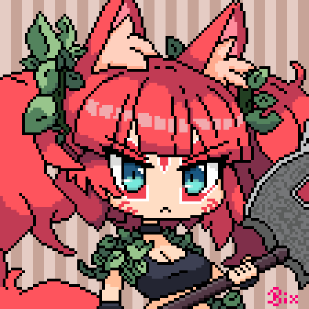 pixel fanart of <a href="/KaatDrawing/">DumFox_Kaat (Artist V-Tuber)</a> 's forest guardian version :3

#pixelart #fanart #oogabooga #pagahababa
