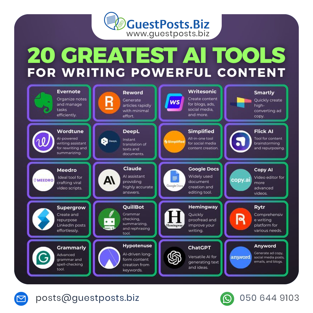 GuestPostsBiz's tweet image. AI Tools Recommended by GuestPosts.biz