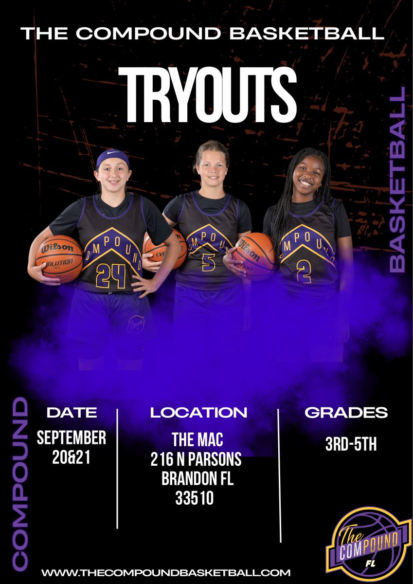 The Compound GBB (@thecompoundbbal) on Twitter photo Save The Date ๐๏ธ๐๏ธ๐๏ธ
.
.
Tryouts coming up soonโผ๏ธ We are excited to extend our age groups to include 3-6th grade. Email us at thecompoundbasketball@gmail.com ๐ Save The Date ๐๏ธ๐๏ธ๐๏ธ
.
.
Tryouts coming up soonโผ๏ธ We are excited to extend our age groups to include 3-6th grade. Email us at thecompoundbasketball@gmail.com ๐
