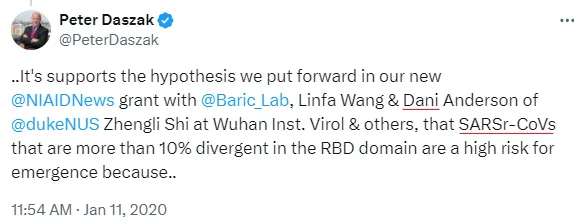 Rebecc@ ███████ (@rebecca21951651) on Twitter photo Sounds like @EcoHealthNYC 's <a href="/peterdaszak/">Peter Daszak</a> and <a href="/Baric_Lab/">Baric Laboratory</a> & Linfa, Shi & Dani Andersen ended up doing DEFUSE-like work under the "new"(?) NIAID grant.
<a href="/ScienceInsider/">ScienceInsider</a> <a href="/jocelynkaiser/">Jocelyn Kaiser</a> <a href="/sciencecohen/">Jon Cohen</a> <a href="/cpiller/">Charles Piller</a> <a href="/kakape/">Kai Kupferschmidt</a> <a href="/martinenserink/">Martin Enserink</a> <a href="/johnstravis/">John Travis</a> <a href="/NIH_OSP/">NIH Office of Science Policy</a> <a href="/COVIDSelect/">Select Subcommittee on the Coronavirus Pandemic</a> <a href="/BiosafetyNow/">Biosafety Now!</a> Sounds like @EcoHealthNYC 's <a href="/peterdaszak/">Peter Daszak</a> and <a href="/Baric_Lab/">Baric Laboratory</a> & Linfa, Shi & Dani Andersen ended up doing DEFUSE-like work under the "new"(?) NIAID grant.
<a href="/ScienceInsider/">ScienceInsider</a> <a href="/jocelynkaiser/">Jocelyn Kaiser</a> <a href="/sciencecohen/">Jon Cohen</a> <a href="/cpiller/">Charles Piller</a> <a href="/kakape/">Kai Kupferschmidt</a> <a href="/martinenserink/">Martin Enserink</a> <a href="/johnstravis/">John Travis</a> <a href="/NIH_OSP/">NIH Office of Science Policy</a> <a href="/COVIDSelect/">Select Subcommittee on the Coronavirus Pandemic</a> <a href="/BiosafetyNow/">Biosafety Now!</a>