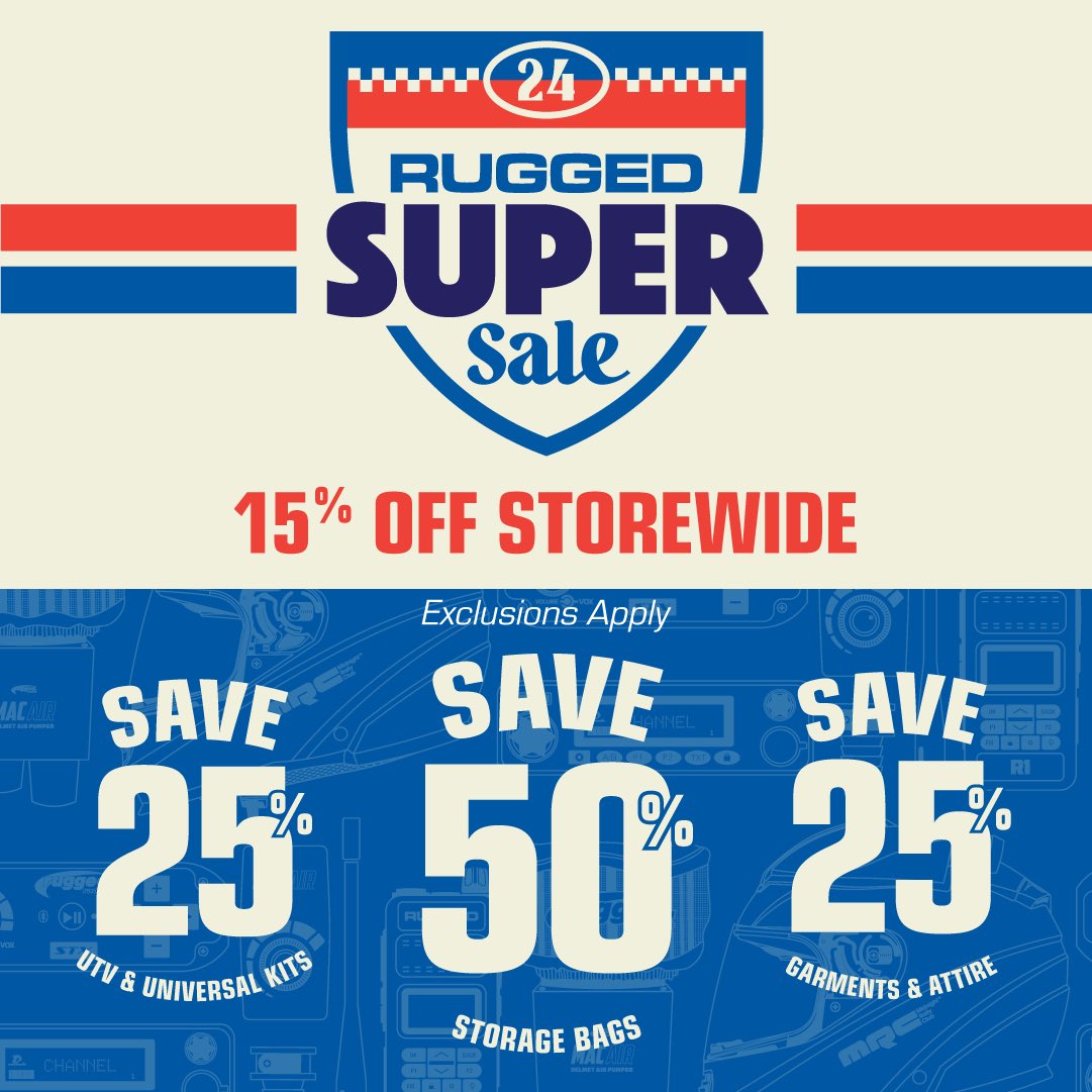 Rugged Super Sale has launched! 🚀 Save sitewide on all Rugged Radios products with special pricing on UTV Kits, Universal Comms kits, Helmets, Pumpers, Swag, bags, Moto kits, walkie-talkies and more!!! It’s the best time to buy your two-way radio gear! #sale #ruggedradios #utv