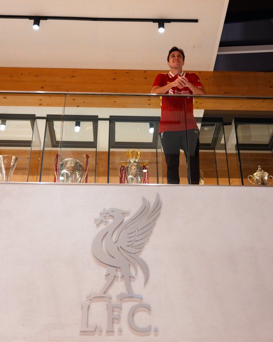 Federico Chiesa at the AXA Training Centre in a Liverpool shirt