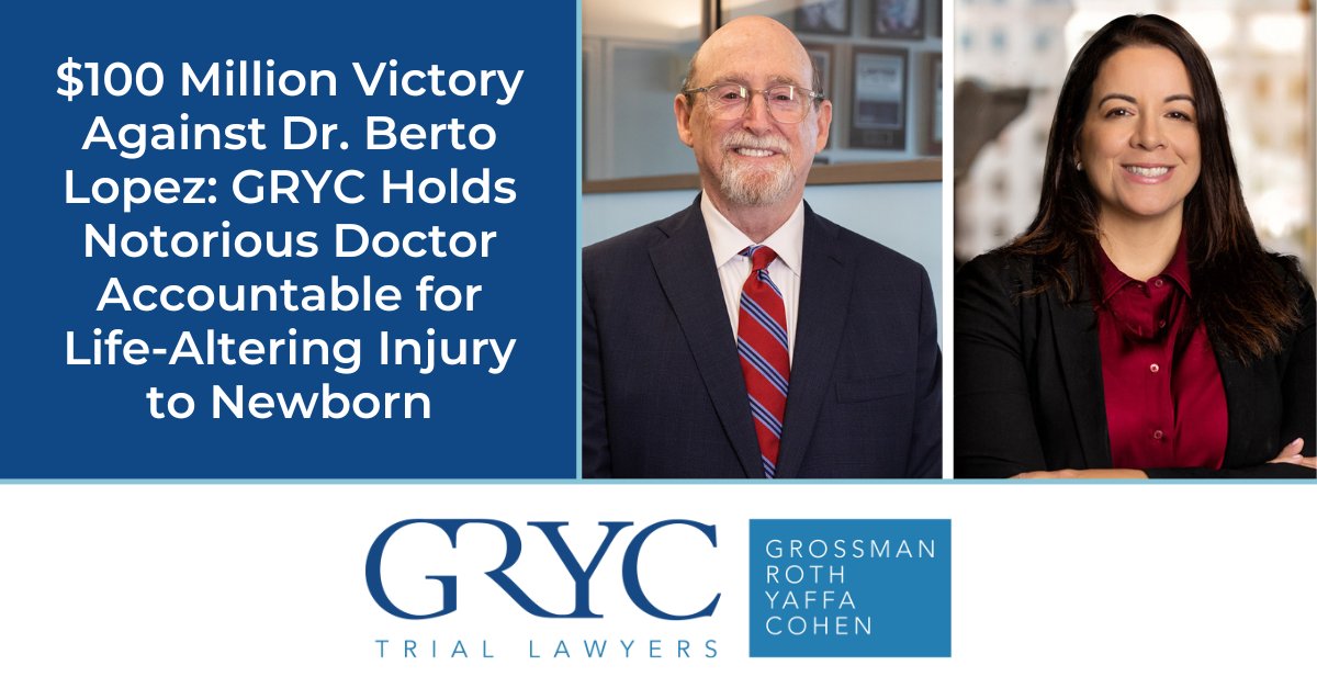 Partners Gary Cohen and Aimee Ferrer secured a $100 million verdict for a family whose baby boy sustained life-altering injuries as a result of a botched circumcision performed by Dr. Berto Lopez.

Read more here: hubs.ly/Q02N53XD0

#medicalmalpractice