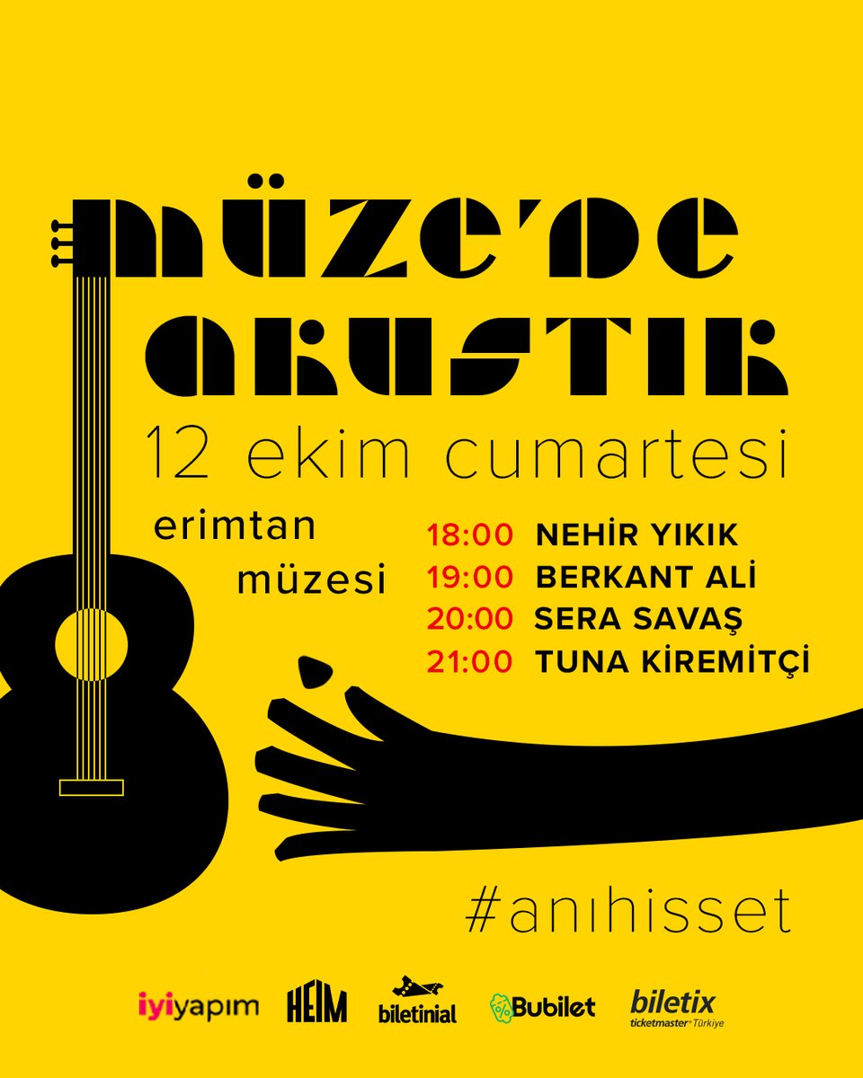Ankara’nın ilk akustik müzik festivali “Müze’de Akustik” 12 Ekim’de Erimtan Müzesinde! Sakin bir sonbahar akşamında, #anıhisset diye, Tuna Kiremitçi, Sera Savaş, Berkant Ali ve Nehir Yıkık’ın şarkılarını bu kez akustik versiyonlarıyla dinliyoruz! Biletler açıklamada, kaçırma!