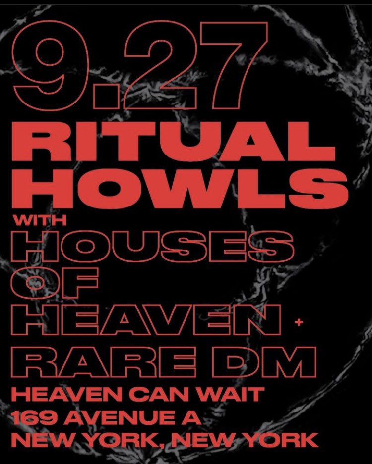 NYC! Sept 27th will be our first New York show. With <a href="/ritualhowls/">ritual howls</a> and <a href="/rare_dm_/">Rare DM</a>  at Heaven Can Wait NYC. <a href="/felte_label/">felte</a>