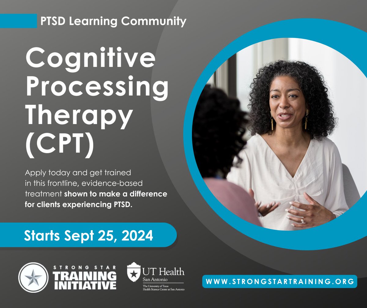 Empower your PTSD clients to start on a path to recovery, with Cognitive Processing Therapy (CPT)! 🙌
Join our Fall CPT learning community, starting 9/25 and add this key PTSD treatment to your clinical toolkit: strongstartraining.org/upcoming-event…
#MentalHealth #PTSD #HealthCare #Veteran