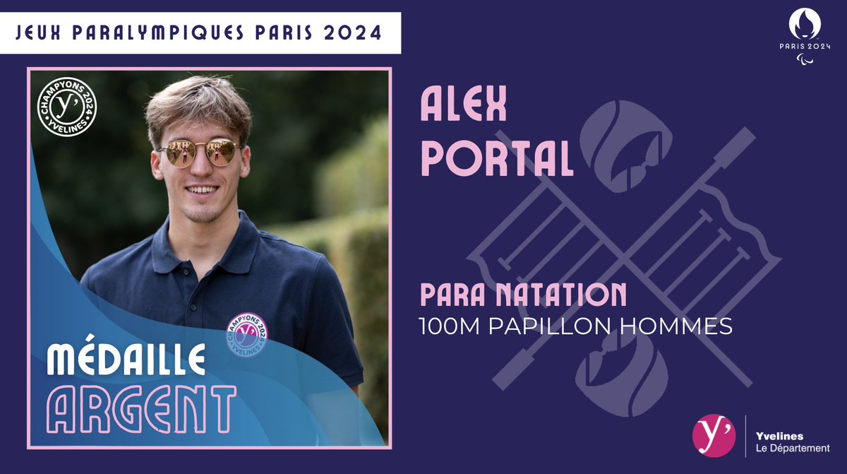 #Paris2024 🥈 C'est la médaille que l'on attendait ! Le para athlète <a href="/A_Portal1202/">Alex</a> décroche la médaille d'argent en 100m papillon ce soir aux Jeux Paralympiques de <a href="/Paris2024/">Paris 2024</a>.
💪Le Département est plus que fier de compter Alex dans son dispositif "ChampYons 2024".

Bravo Alex !!