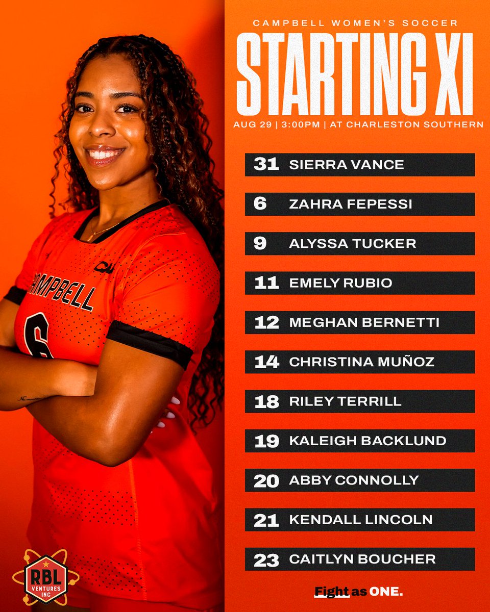 GoCamelsWSOC's tweet photo. Ready to face off against the Buccaneers! 

📊 | https://t.co/vd6uQE3gzw

#FightAsONE 🐪⚽️

Starting Lineup brought to you by RBL Ventures Inc. https://t.co/2iYJqe9tNx