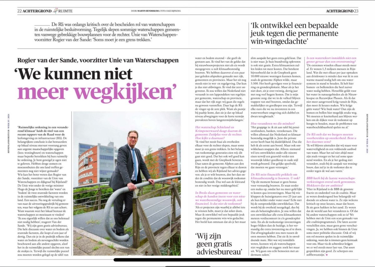 Artikel in Binnenlands Bestuur over 'Water en Bodem sturend' en rol van waterschappen om dit concreet toe te passen.