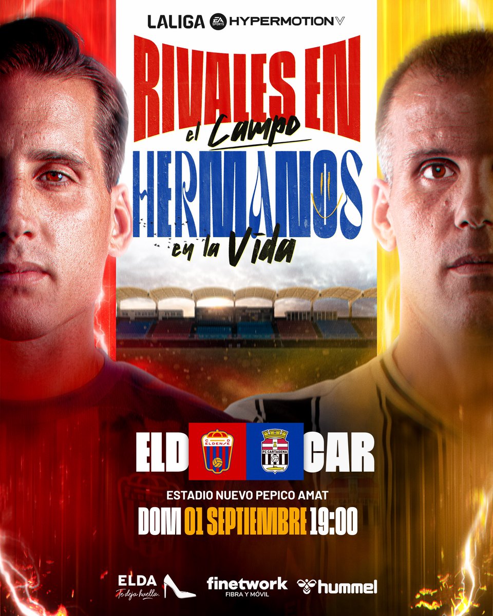 CD Eldense SAD (@cd_eldense) on Twitter photo 𝗝𝗢𝗥𝗡𝗔𝗗𝗔 3️⃣
⚔️ 𝐑𝐢𝐯𝐚𝐥𝐞𝐬 en el campo 🏟️
🫂 𝐇𝐞𝐫𝐦𝐚𝐧𝐨𝐬 en la vida ✨
🆚 <a href="/FCCartagena_efs/">FC Cartagena</a>
🗓 Domingo 1 de septiembre
⌚️ 19:00h
🏟 Estadio Nuevo Pepico Amat
📲 #EldenseCartagena
🎟️ Entradas a la venta en cdeldense.compralaentrada.com/eventos/ 📲
#ElijoSoñar ✨ #AupaDeportivo 𝗝𝗢𝗥𝗡𝗔𝗗𝗔 3️⃣
⚔️ 𝐑𝐢𝐯𝐚𝐥𝐞𝐬 en el campo 🏟️
🫂 𝐇𝐞𝐫𝐦𝐚𝐧𝐨𝐬 en la vida ✨
🆚 <a href="/FCCartagena_efs/">FC Cartagena</a>
🗓 Domingo 1 de septiembre
⌚️ 19:00h
🏟 Estadio Nuevo Pepico Amat
📲 #EldenseCartagena
🎟️ Entradas a la venta en cdeldense.compralaentrada.com/eventos/ 📲
#ElijoSoñar ✨ #AupaDeportivo