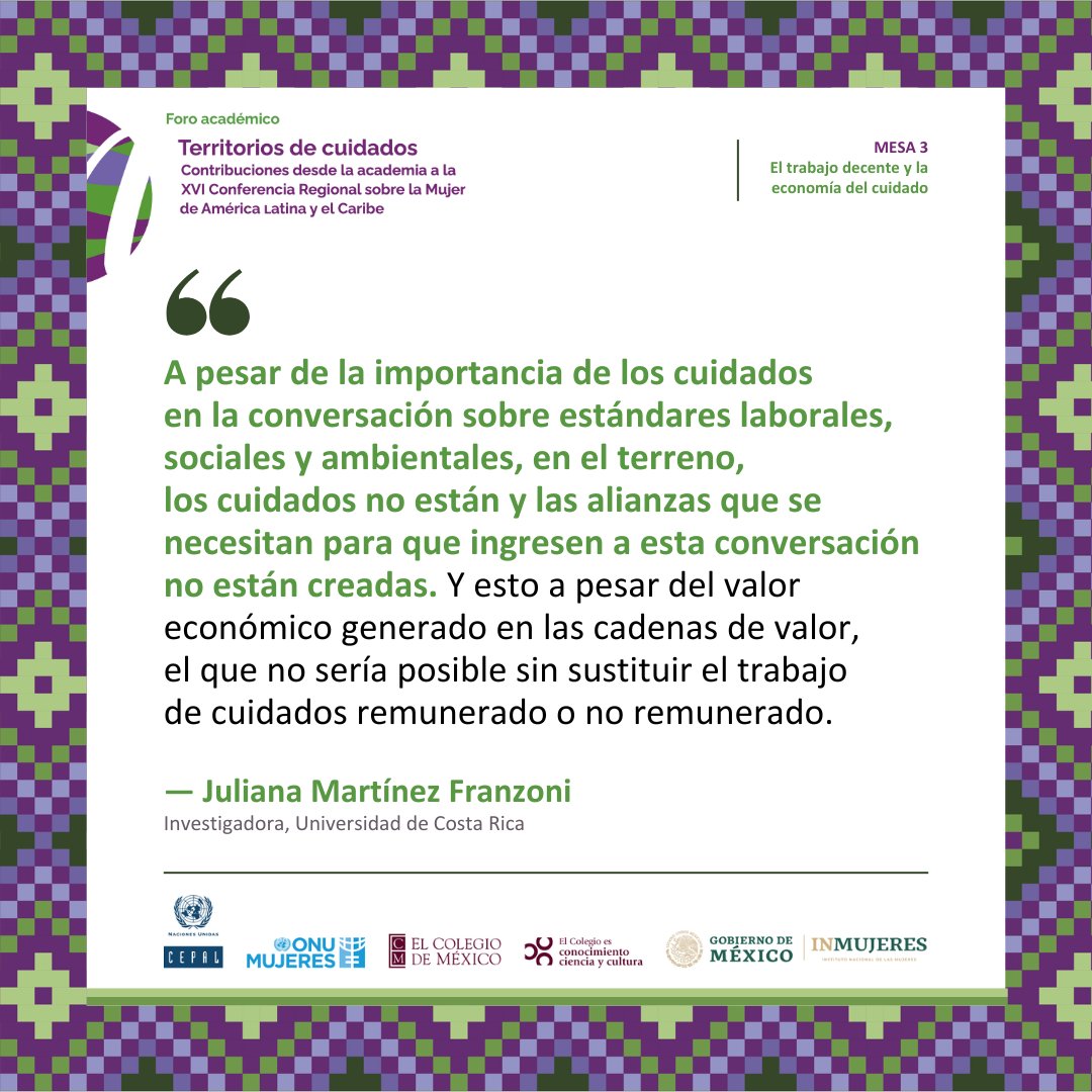 🗨️<a href="/julmfranzoni/">Juliana M Franzoni</a> investigadora, Universidad de Costa Rica <a href="/UniversidadCR/">UCR</a> en Mesa 3 «El trabajo decente y la economía del cuidado» en el segundo día del Foro Académico #TerritoriosdeCuidados​  #HablemosDeCuidados #SociedadDelCuidado