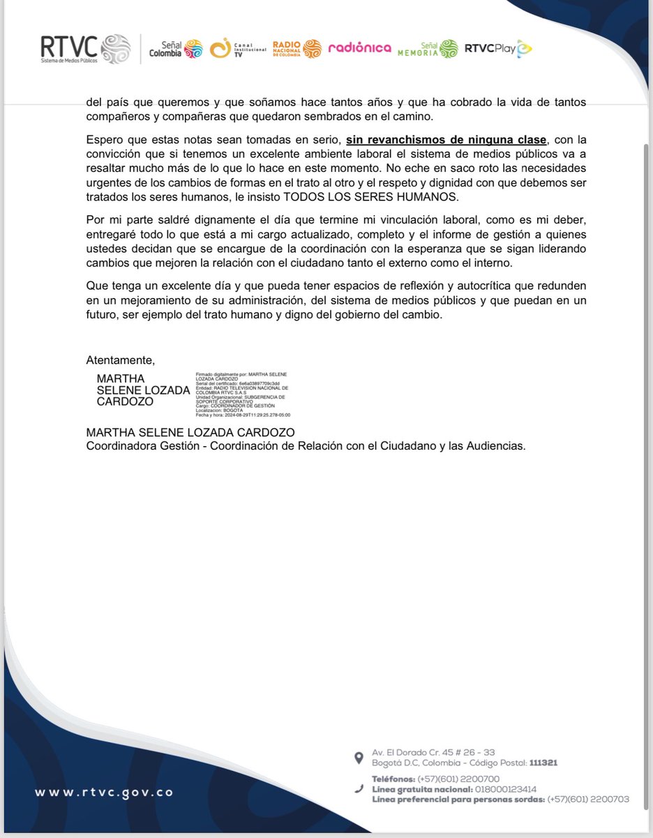Danielbricen's tweet photo. Fuertes acusaciones en contra de la la administración de Hollman Morris por maltrato, explotación y acoso laboral en RTVC. https://t.co/fGecL4JfcD