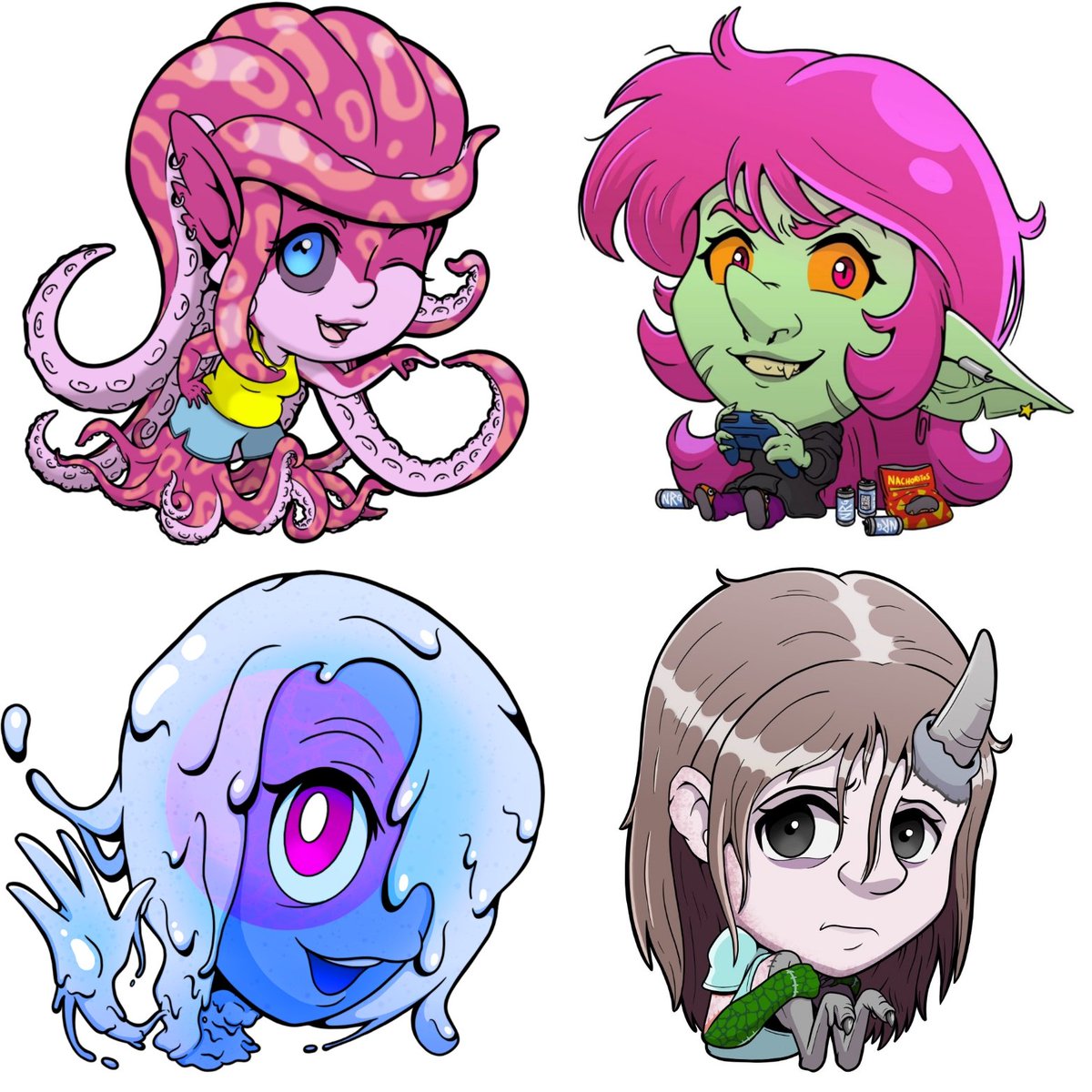 FossilJockMatt's tweet photo. Finished my OC chibi sticker set that I'll be selling at my first Artist Alley table.

Wish me luck! https://t.co/1eG66Vwavz