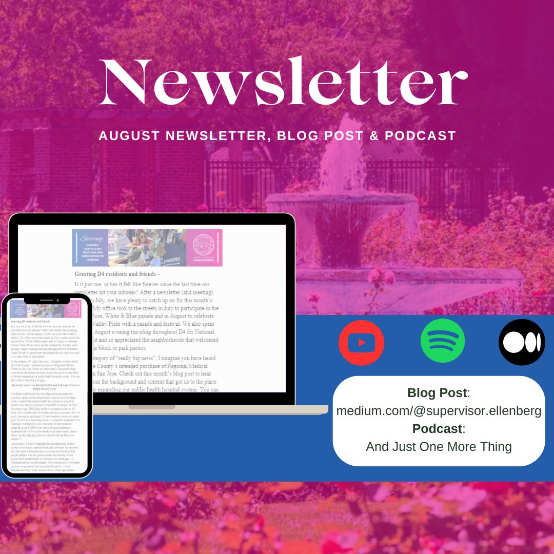Supervisor Susan Ellenberg (@supellenberg) on Twitter photo It is the last Friday of the month which means the D4 newsletter is out 📬
#newsletter #medicalcenter #Taser #childcare #sanjose #bayarea It is the last Friday of the month which means the D4 newsletter is out 📬
#newsletter #medicalcenter #Taser #childcare #sanjose #bayarea