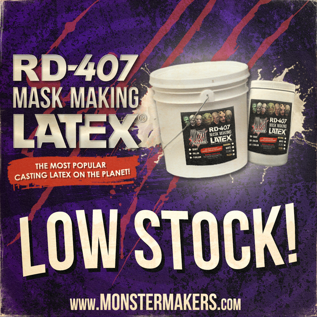 Howdy, Monster Maker!
We knew the demand would be high, but even we’re amazed: Our stock of RD-407 Mask Making Latex is flying off the shelves! Act Now before it's gone!  monstermakers.com/rd-407-mask-ma…