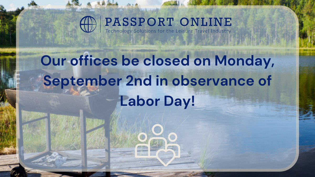 passport_online's tweet image. The Passport Online offices will be closed this Monday, September 2nd in observance of Labor Day!💙
#ContentAPI  #Travel #WebsiteManagement #Work #technology #Passport #ESP #PassportOnline #TrustedTravelCompanion #TravelAdvisor #AgentPort #NexCite #Office #LaborDay