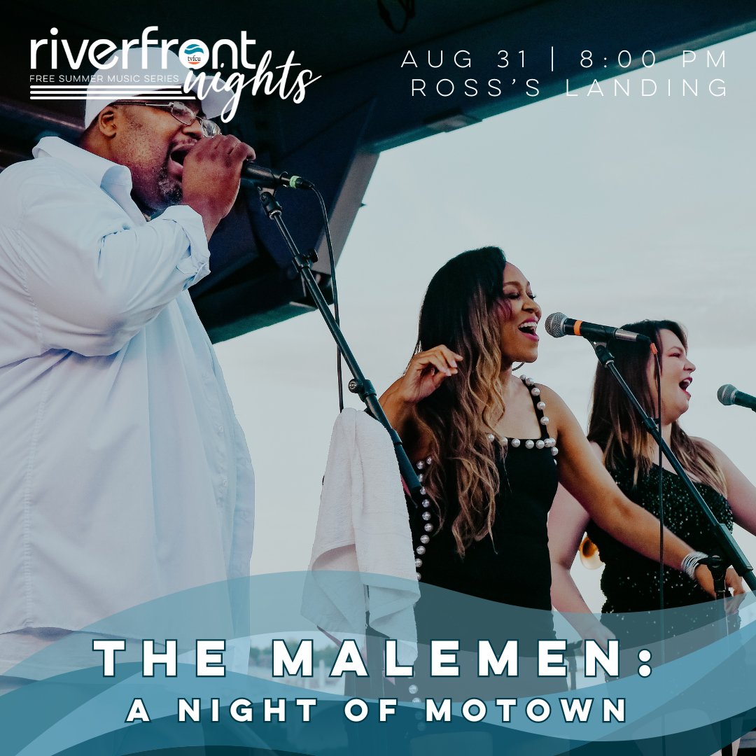 RiverfrontNghts's tweet photo. The Malemen Band has been bringing stellar Motown Performances to the Chattanooga area for over 25 years, and this Saturday, they will be on the riverfront with our FINAL FREE show of our 2024 series! 

Join us at Ross's Landing as we close out this summer of FREE music 🥹 https://t.co/Bdj96KEZtk