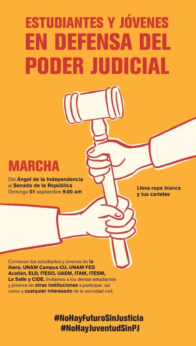 #IMPORTANTE 📣

“Estudiante consciente se une al contingente”

“Si el pueblo se informa no pasa la reforma”

“Carrera judicial orgullo nacional”