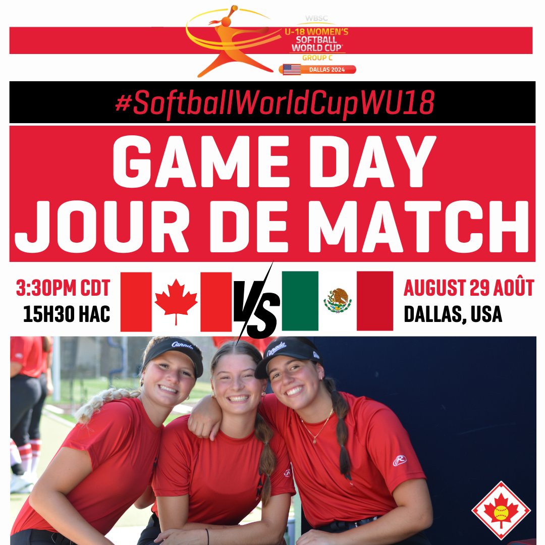 It's Game Day 😍
Watch live : gametime.sport/events/pmkpiwxi

C'est le jour du match 😍
Regarder en direct : gametime.sport/events/pmkpiwxi

#softballworldcupwu18 #teamcanada #softballcanada